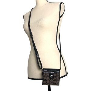 Vintage Brighton Black Brown Leather Canvas Wallet Crossbody
